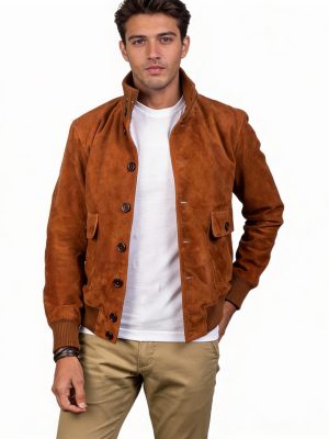 Men's Tobacco Brown Suede Bomber Jacket