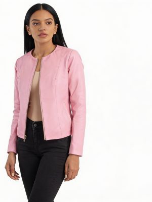 Women’s Pastel Pink Real Leather Biker Jacket