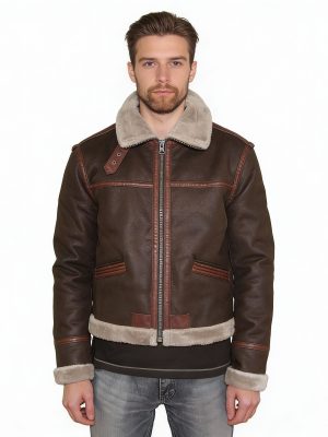 Men's Dark Brown Shearling Leather Bomber Jacket